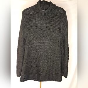 Go Silk Black Open-Knit Mock Neck Sweater